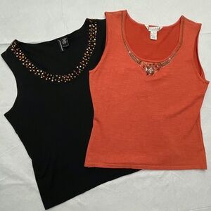 2 Women's Tank Tops Large Jason Maxwell & John Paul Richard Black, Orange